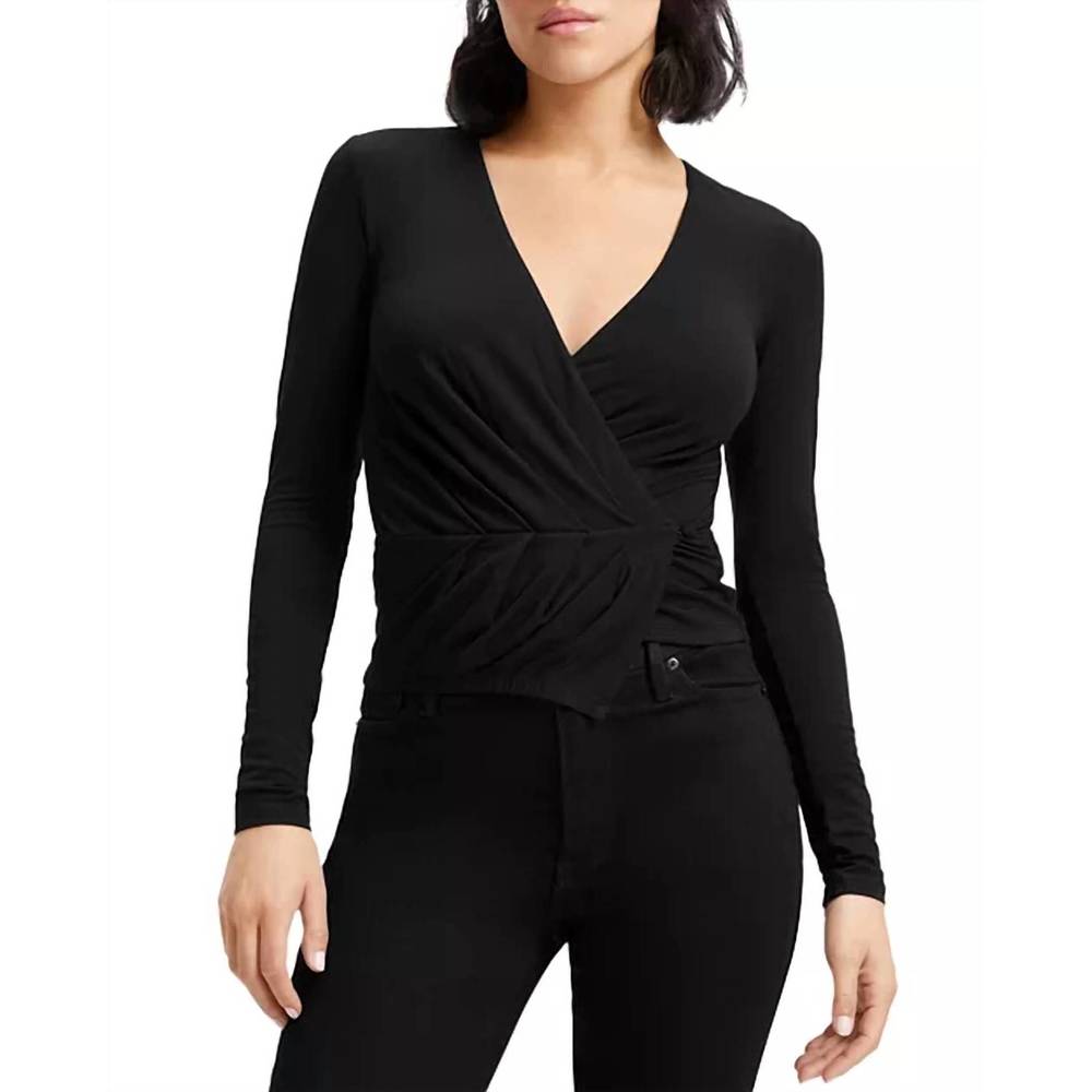 NEW GOOD AMERICAN good touch wrap top in black